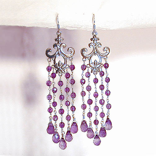 Amethyst Fleur de Lis Chandelier Earrings